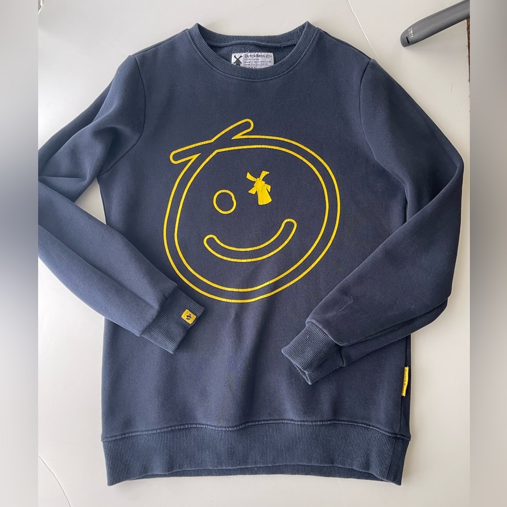 Dutch‎ Brothers Navy Blue Smiley Face Crewneck Sweatshirt XS bros